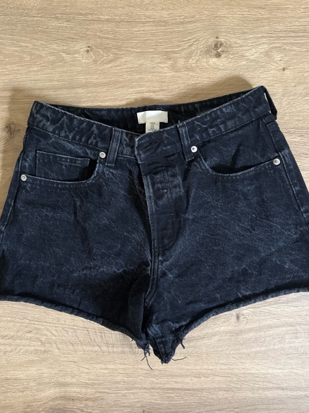 H&M Black Washed High-Rise Denim Shorts